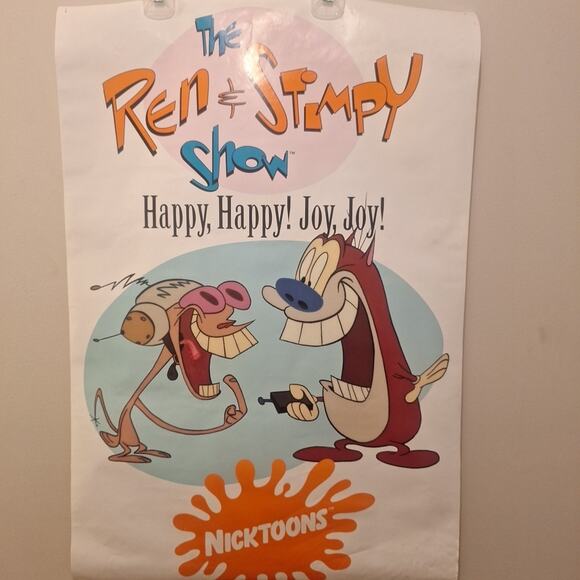 RARE REN & STIMPY 1992 POSTER VINTAGE HAPPY HAPPY JOY JOY ORIGINAL - Picture 1 of 5
